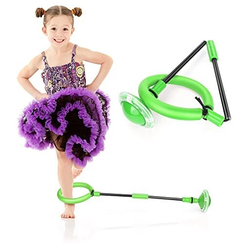 Skip It Ankle Toy, Foldable Skip Ball for Kids, LED Flashing Jumping Green