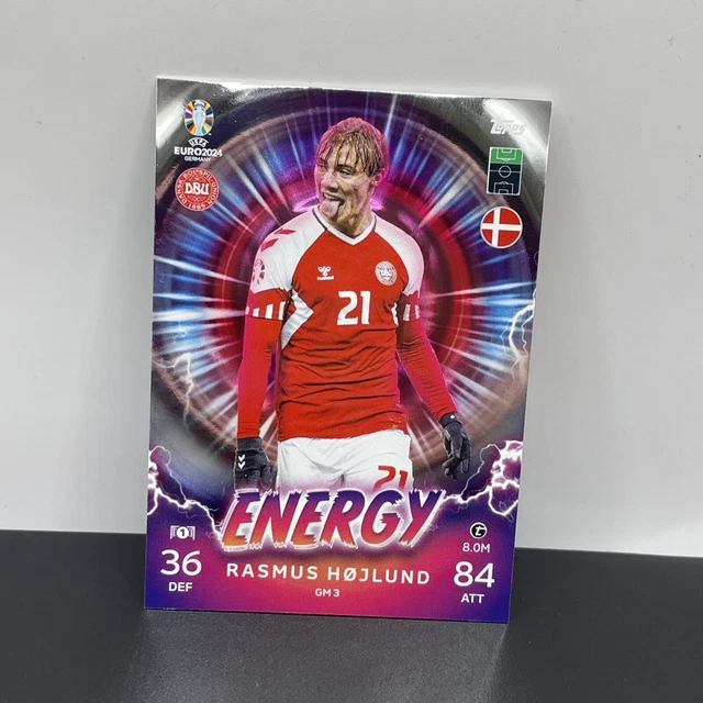 MATCH ATTAX EURO 2024 Rasmus Hojlund Denmark Energy Card GM3 Rare Foil