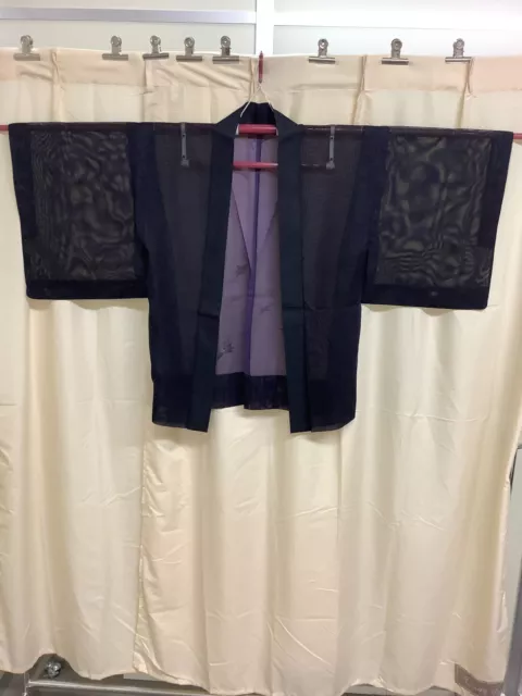Japanese Vintage Kimono Haori Jacket silk See through blackpurple 30.31inch used