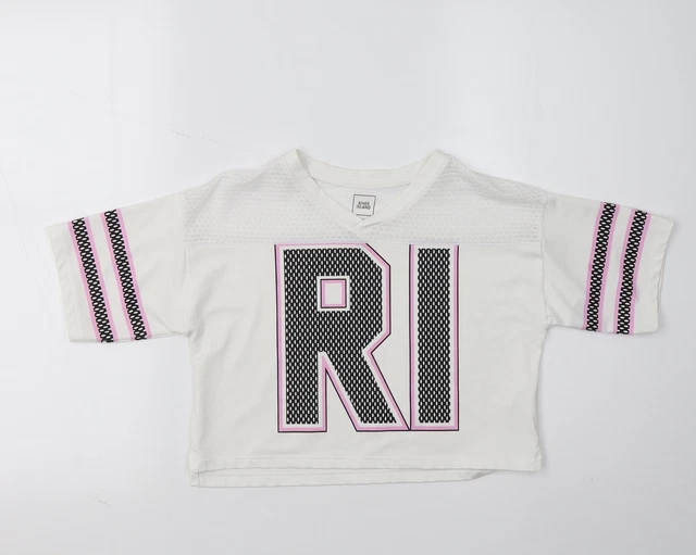 T-shirt base bianca poliestere River Island bambina taglia 7-8 anni collo a V