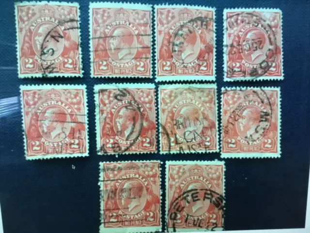10 KGV 2d used stamps with WMK crown on A