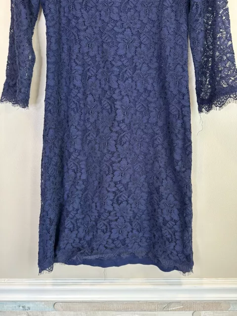 Diane Von Furstenberg Dress Women’s Size 8 Lace Detailing Blue Long Sleeve 2