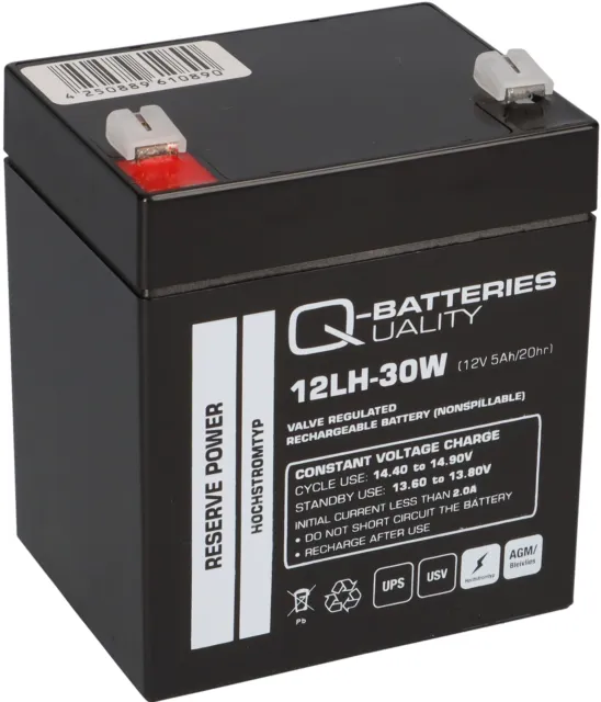 Q-Batteries 12LH-30W 12V 5Ah Batterie au Plomb AGM Haute Tension Ups Plomb-Gel