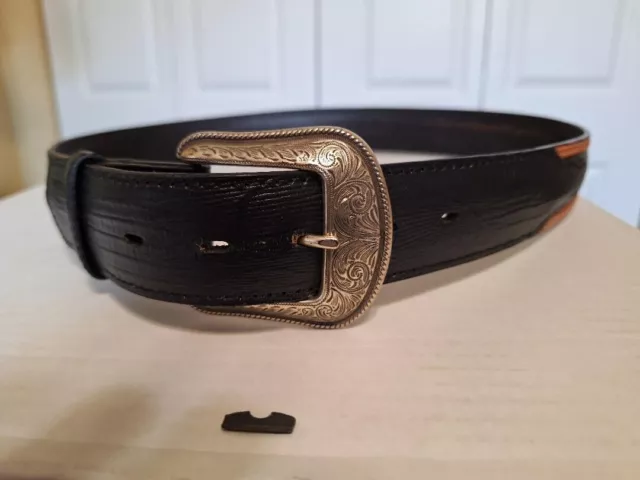 NEW 36 Inch 3D Black Mens Croc Print Leather Cowboy Belt Buckle #8620 no tags