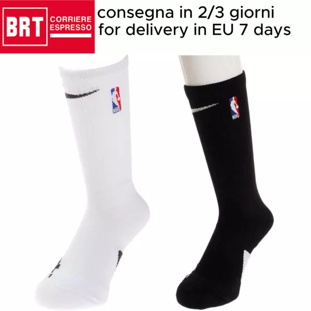 2 paia Calze Nike Elite per NBA Bianche e Nere Alte, Taglia L 42-46,