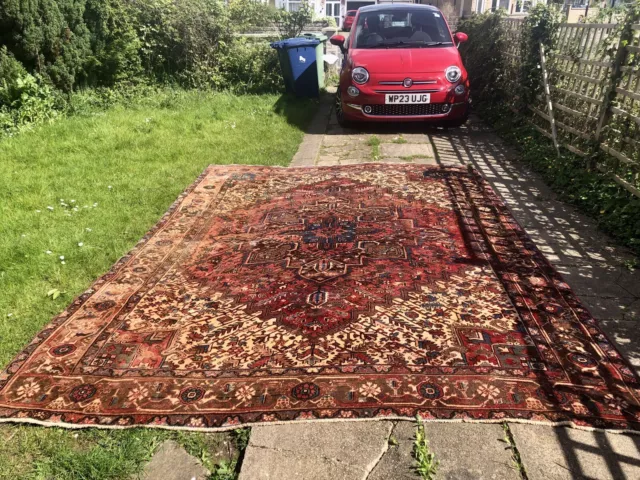 Large Antique Persian Handmade Wool Heriz rug in blue & red 3.8X3 Meters Carpet
