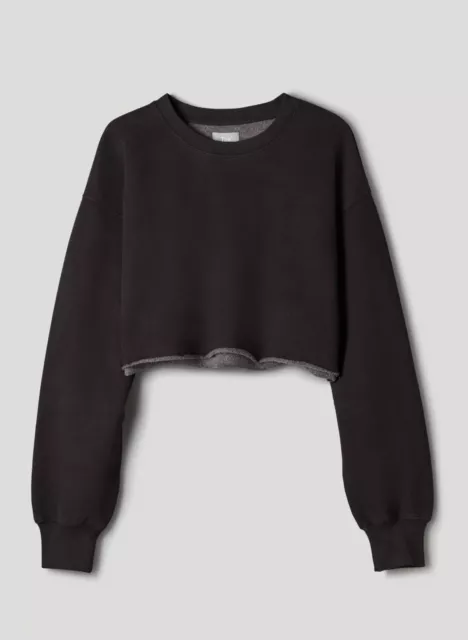 Aritzia TNA Cozy Fleece Boyfriend Cropped Sweatshirt in Black Size 2