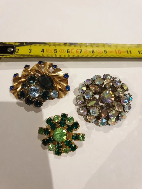 Ancienne Broche Cristal Bijoux Ancien Année 50 lot de 3