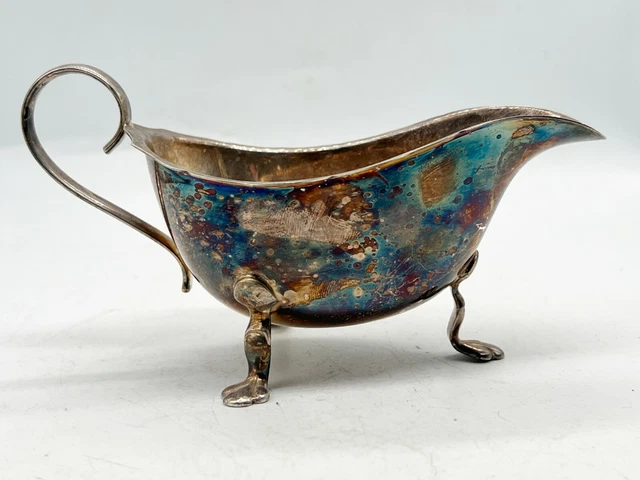 Vintage Silver Plate Plated Gravy Sauce Boat Server Footed