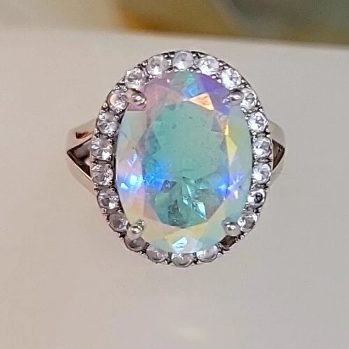 Dk Sterling Silver 925 Oval Halo Ring Sz 7.00 Mystic Quartz Missing Stone #Eh184