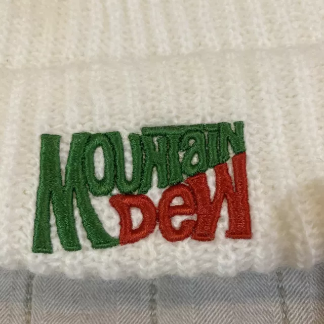 Vtg Mountain Dew Soda Pop Knit Winter Hat Beanie White Green RARE old Logo Y2k 2