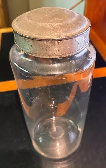 Antique Glass Apothecary Jar with Metal Lid