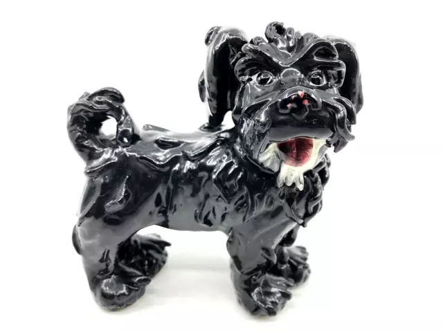 Vintage ITALIAN Art Pottery TERRIER Puppy DOG Figurine SPAGHETTI Italy MCM Black