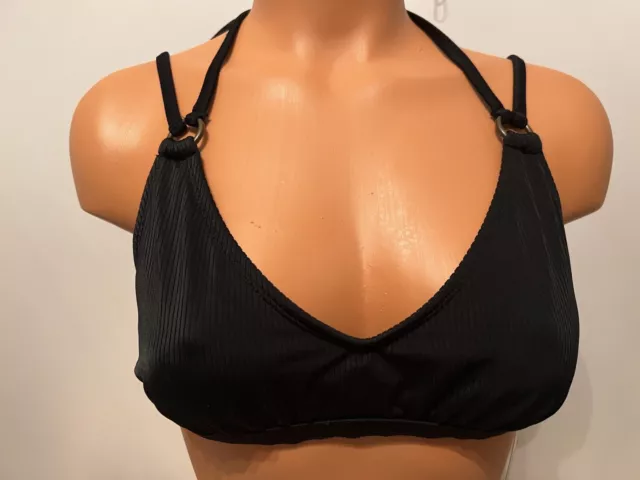 NWT Xhilaration Bikini Top Strappy Ring Detail Back Clasps Black Size D/DD