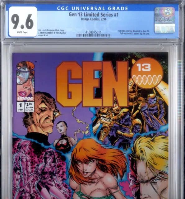 PRIMO:  GEN 13 #1 Limited 1st series NM+ 9.6 CGC Lee JSC Campbell art 1994 Image