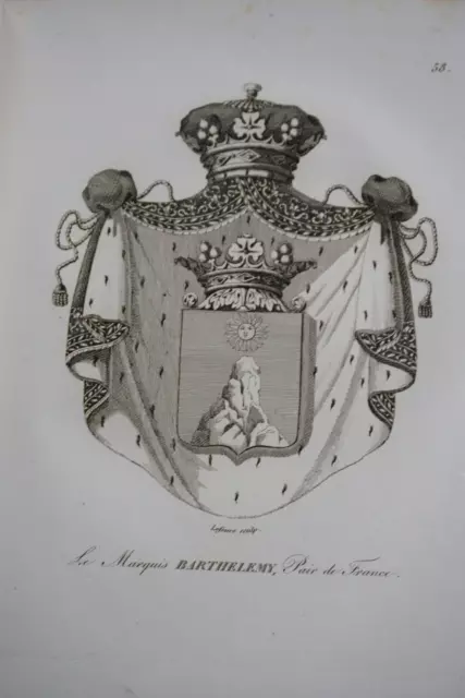 Gravure Blason Heraldique Marquis Barthelemy Provence Armoirie Restauration 1815