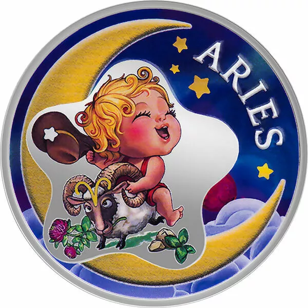 Aries Baby Zodiac 1/2 oz Proof Silver Coin 2 Cedis Republic of Ghana