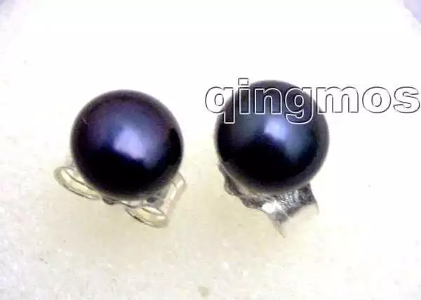 6mm Natural Black Freshwater Flat Round Pearl Earring for Women Silver Stud e397