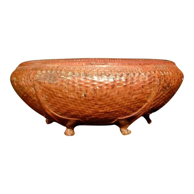 Mid 20th Century Burmese Lacquer Bowl Bamboo Red 