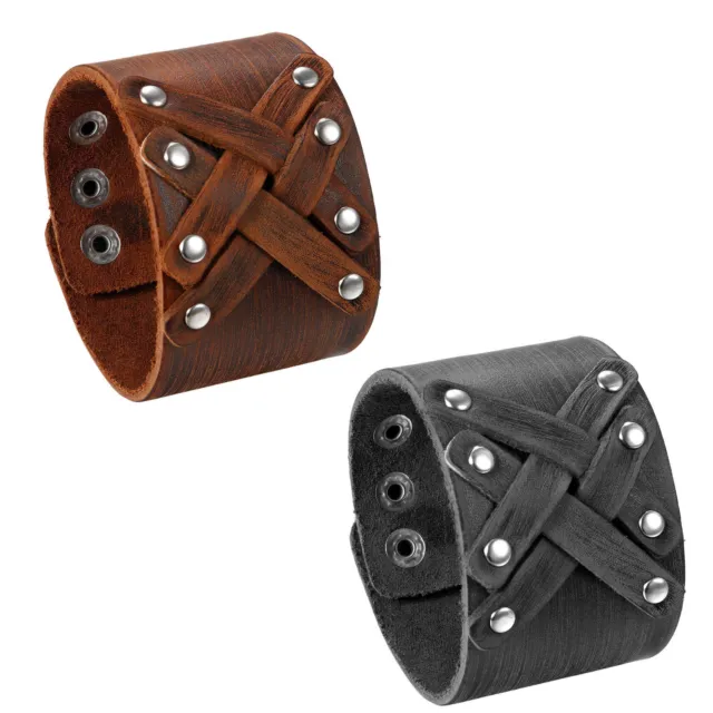Men's Punk Wide Leather Belt Wristband Bangle Cuff Bracelet Adjustable Bracelet