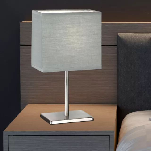 Lampe de Table Chevet Accumulateur Luminaire E14 Tissu Gris Nickel-Mat Carré