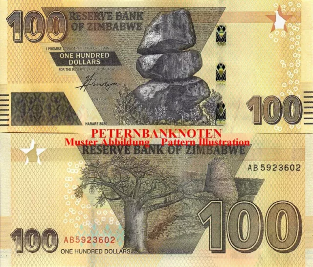 SIMBABWE / ZIMBABWE 100 Dollars 2020 UNC P. NEW  663# Kassenfrisch..