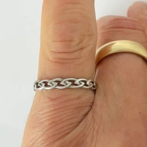 Estate SOLID STERLING SILVER 925 CHAIN LINK BAND RING SIZE 8