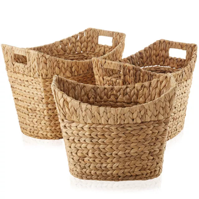 3pc Hyacinth Oval Storage Baskets w Handles, Storage for Laundry, Blanket, Toys