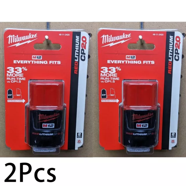 Milwaukee 48-11-2420 M12 REDLITHIUM 2.0 Compact Battery 2Pack Genuine