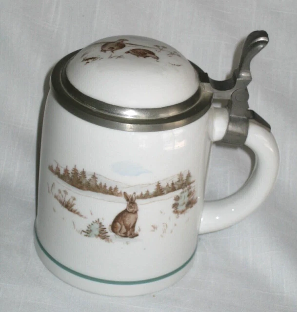 Vintage Hutschenreuther Tirschenreuth Germany Lidded Porcelain Stein ~ Bunnies
