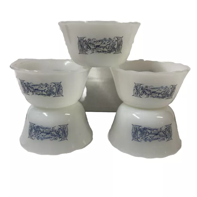 VINTAGE Marcrest Milk Glass Currier & Ives Custard Cups Set Of 4  Country Kitchen