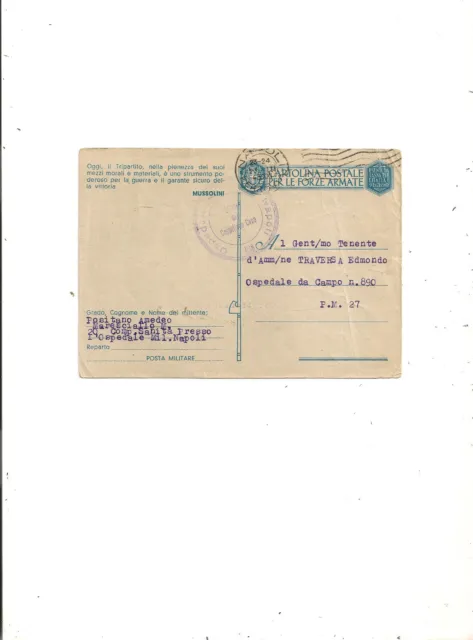 Posta Militare Ospedale Militare Di Napoli X Ospedale Da Campo 890- 22/2/1943