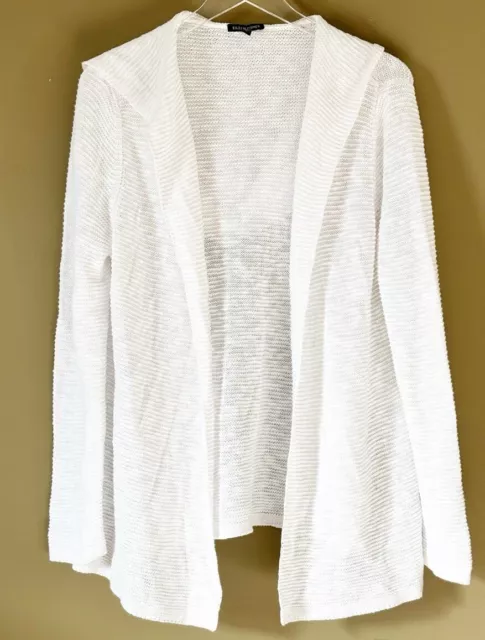 Eileen Fisher L Cardigan Linen Cotton Slub Hooded Open Quiet Luxury Classic