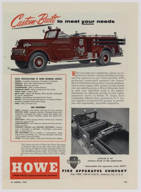 1958 Howe Fire Apparatus Ad: Aiken South Carolina Fire Department Defender Truck