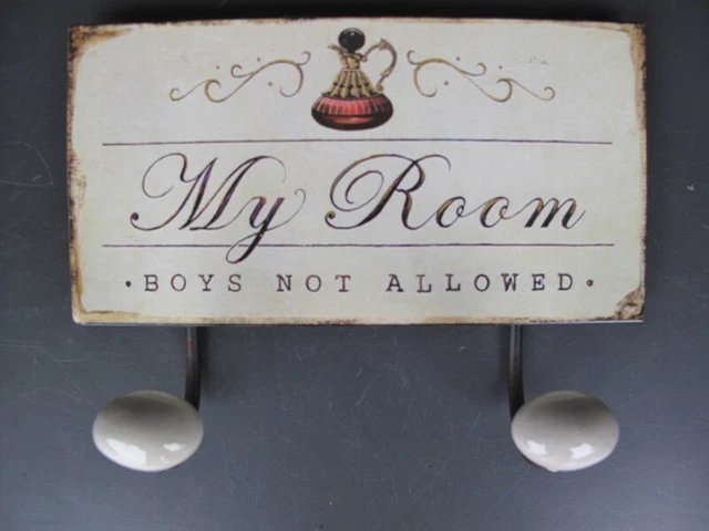 9977679 Listón de Ganchos Armario Metal Mi Room Boys Not Allowed Vintage 18x23cm