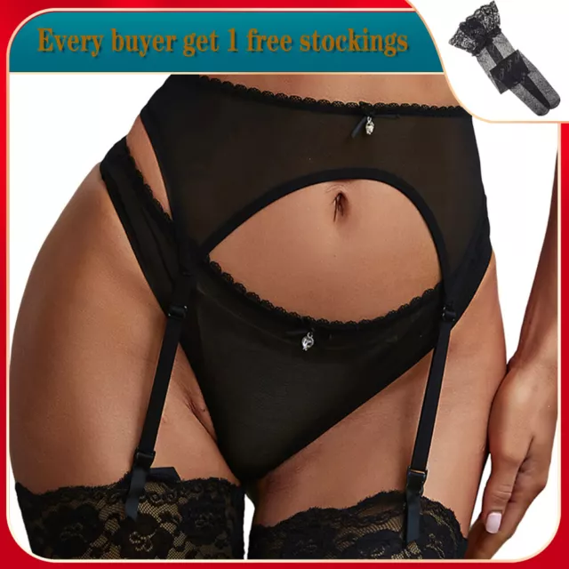 Women's Sexy Lace Garter Belt Metal Clips See Through Sheer Suspender Belt 2PCS