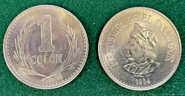 El Salvador Shiny UNC 1 Colon Coin KM # 153 of 1984 with Christopher Columbus