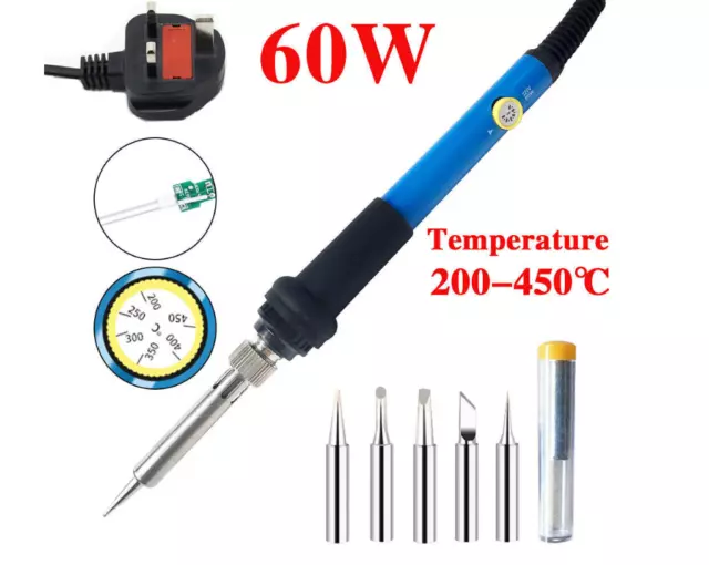 60W Electric Soldering Iron Kit Adjustable Temp Welding Solder Irons Tool UK