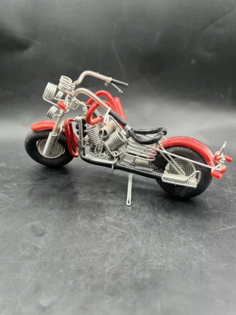 Harley Davidson Motorcycle Bike Handcrafted 9" Metal Wire Folk Art Sculpture Red