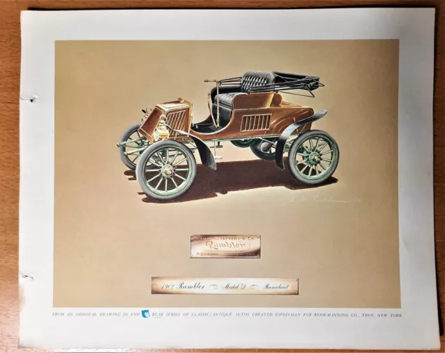 1902 Rambler Model D Runabout Antique Classic Car Auto Print John Peckham Behr