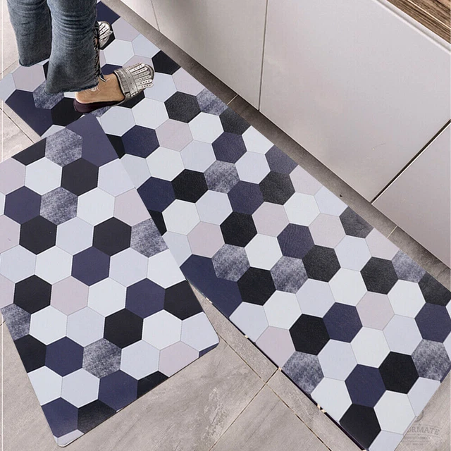 2 Pack Kitchen Rug Set PVC Foam Rug Anti Fatigue Bedroom Floor Mat Wipe Clean