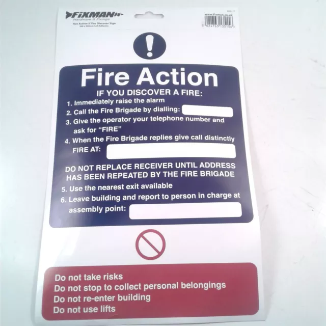 FIXMAN Fire Action If You Discover Sign - 200 x 300mm Self-Adhesive