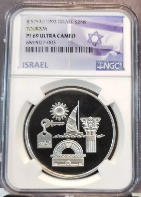 1993 Israel Silver 2 New Sheqalim Tourism Ngc Pf 69 Ultra Cameo Rare Top Pop