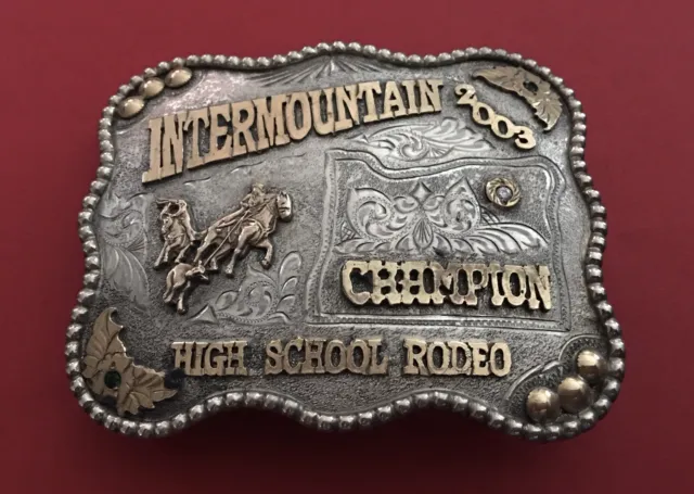 Vintage 2003 Intermountain HS Rodeo Champion Oregon Cowboy Trophy Belt Buckle