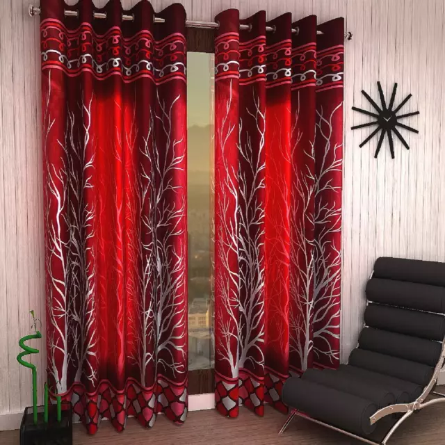 2 Piece Eyelet Polyester Door Curtain Set  7ft Maroon