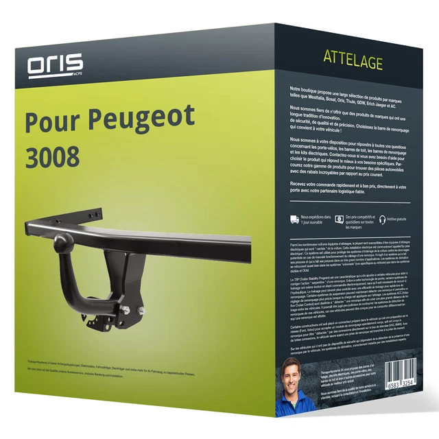 Attelage Démontable Pour Peugeot 3008 (2009-2016) - Kit Complet Avec Bypass, Capacité 1500 Kg, Neuf