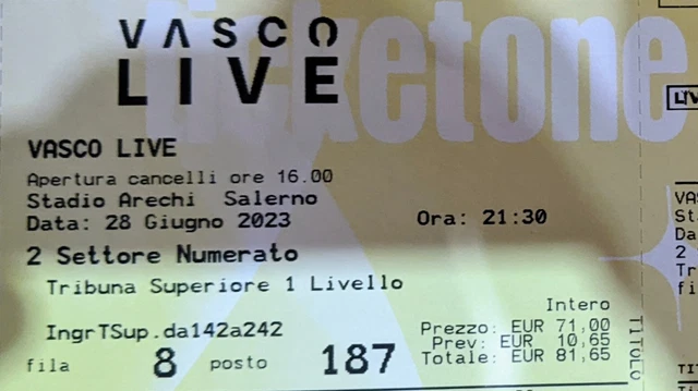 Concerto Vasco Rossi 28 giugno Salerno