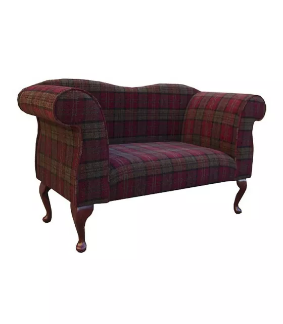 Small Double Ended Chaise Longue in a Red Lana Tartan Fabric 2