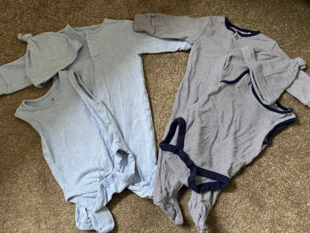 X2 Baby boys 3-6 months Next babygrow sleepsuits Vests With matching hats