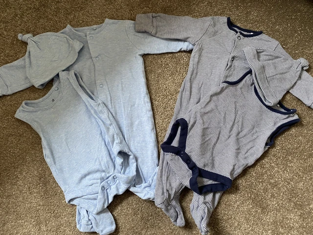 X2 Baby boys 3-6 months Next babygrow sleepsuits Vests With matching hats